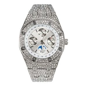 Chronograph Watch Silver Diamond Octagonal Watch